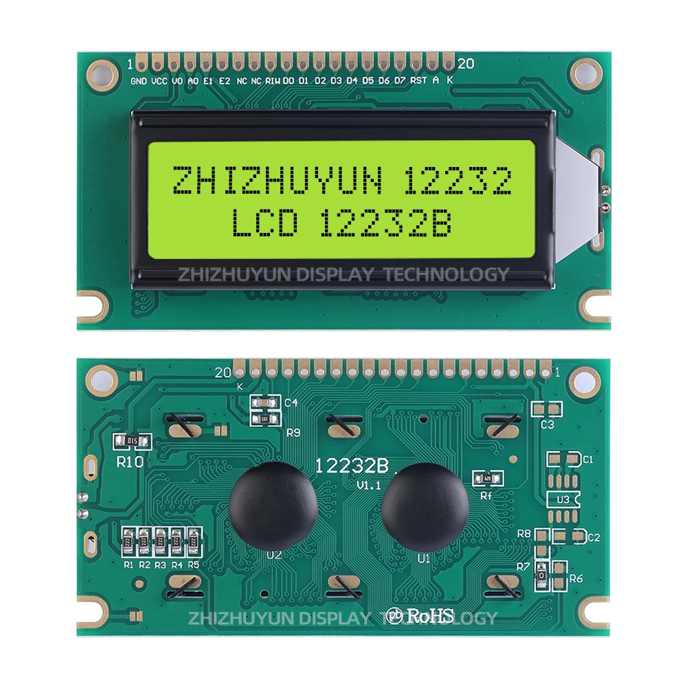 จุดสินค้า12232B จอ LCD ตัวอักษรสีเขียวมรกตแรงดันไฟ5V 3.3V ตัวเลือกที่ดีโมดูล LCD