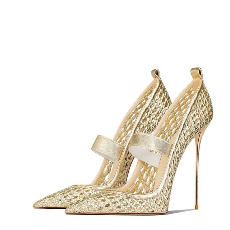 

2026 Spring/Summer New Sexy Women's Sandals with One Strap Hollow Out Thin Heel Non Tiring Foot Weaving High Heels Women's Shoes