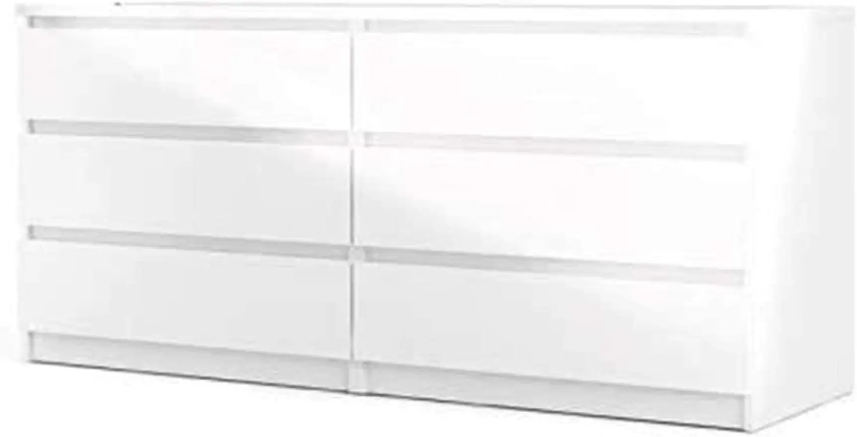 

6 Drawer Double Dresser, White High Gloss,Bedroom,Living Room, Nursery, Entryway