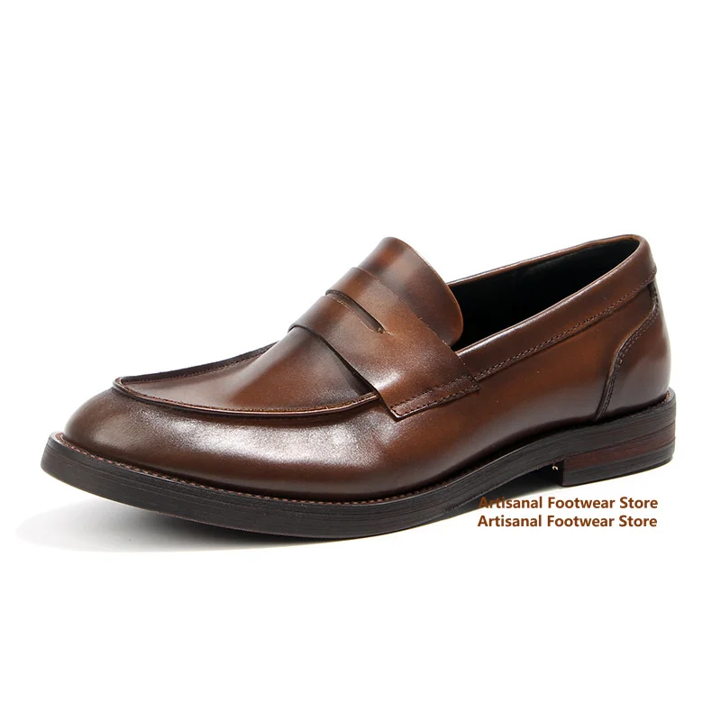 

Retro Polished Loafers Vintage Cowhide Flat Leather Casual Shoes Brown/black Lace-Up Casual Shoes New In Office Dress Shoes