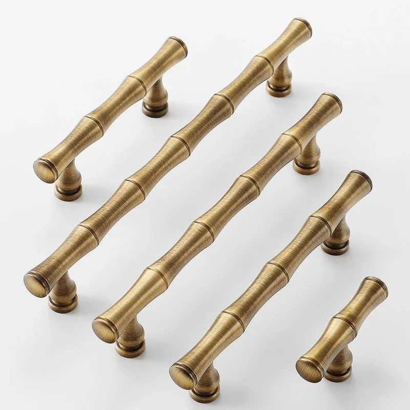 Nordic Antique Brass Furniture Handles Bamboo Node Shaped Handles for Wardrobe and Drawer Kitchen Cabinet Handles Shoe Cabinets