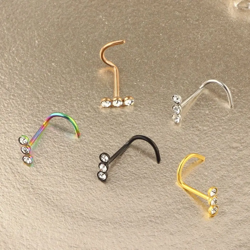 Punk Stainless Steel Zircon Nose Screw Studs Opal Nostril Multicolour Body Piercings Jewelry Nose Piercing Jewelry Daily