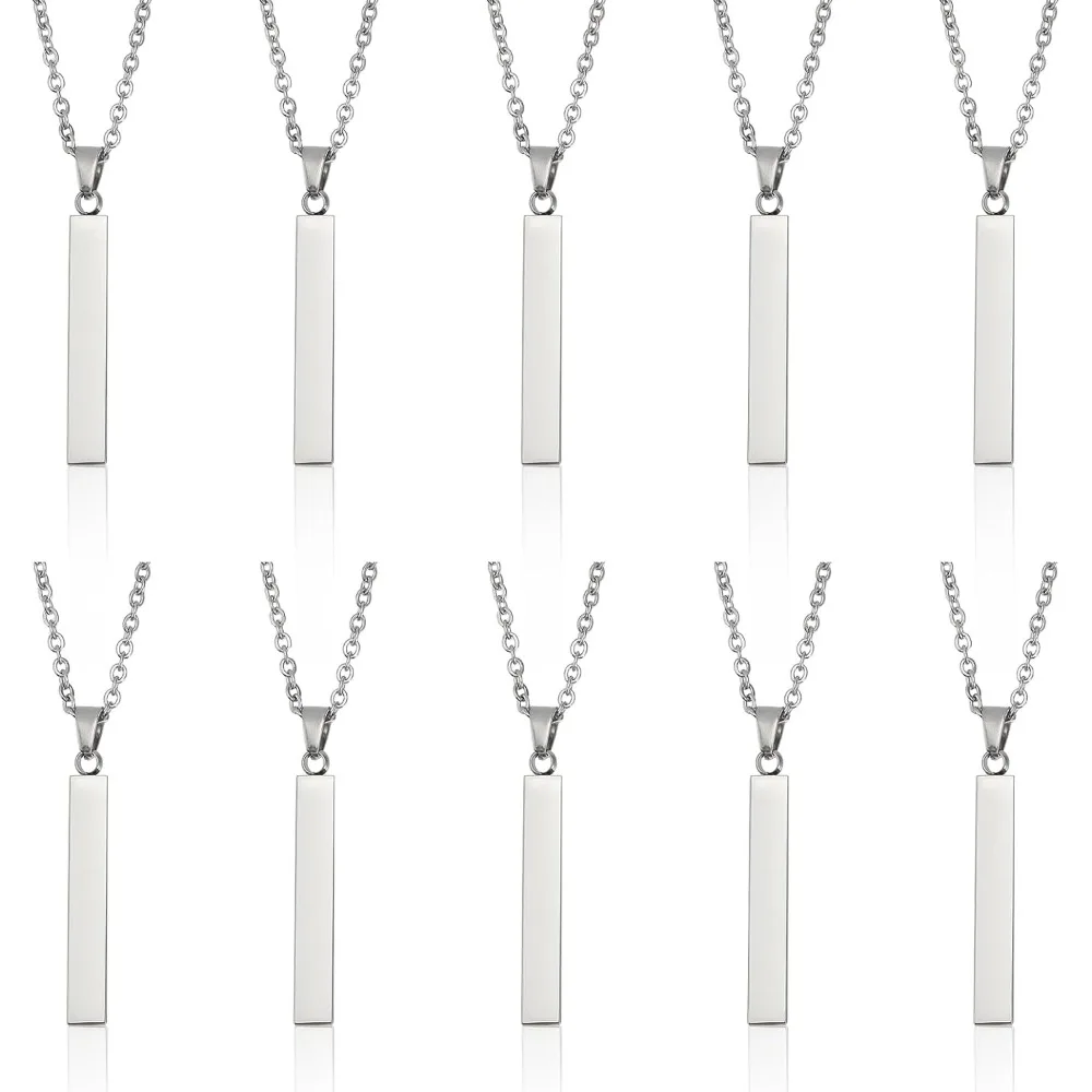 10Pcs Stainless Steel Rectangle Pendant Necklace Engravable Stainless Steel Rectangular Pendant Stamping Blank Bar Pendant