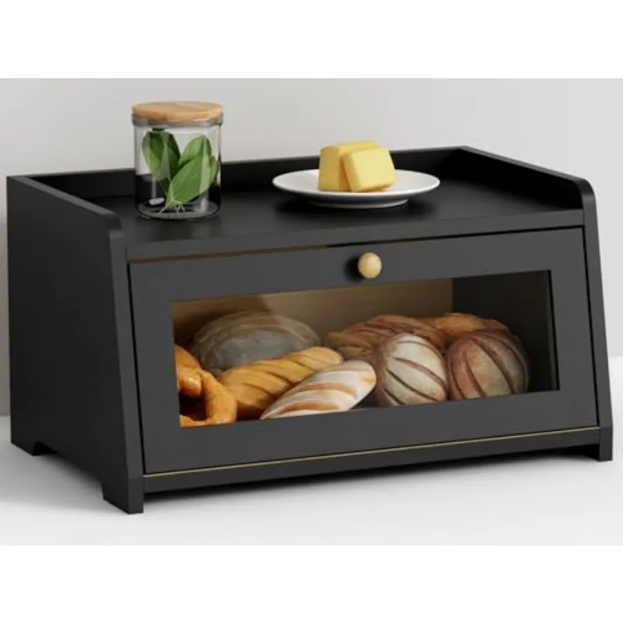 

Black Bread Box for Kitchen Countertop Small Vintage Counter Top Breadbox Homemade Bread Storage Container for Sourdough Loaf F