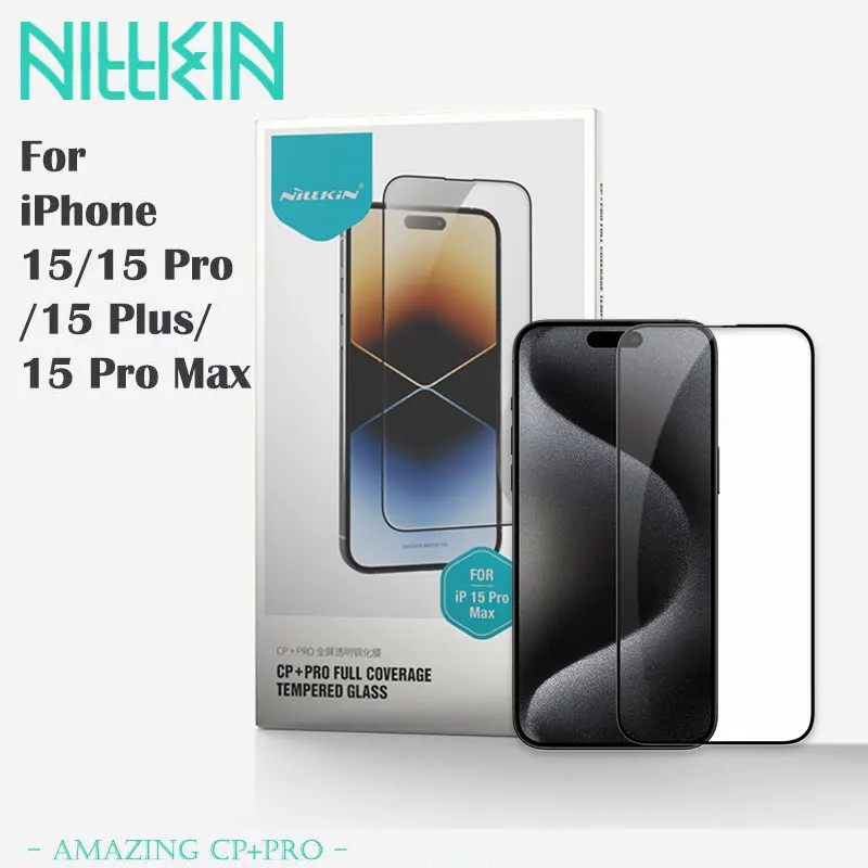 Vidro temperado 9H antirreflexo NILLKIN para iPhone 15 Pro Max, anti-impressão digital e sem bolhas, filme HD de cobertura total com bordas 2,5D