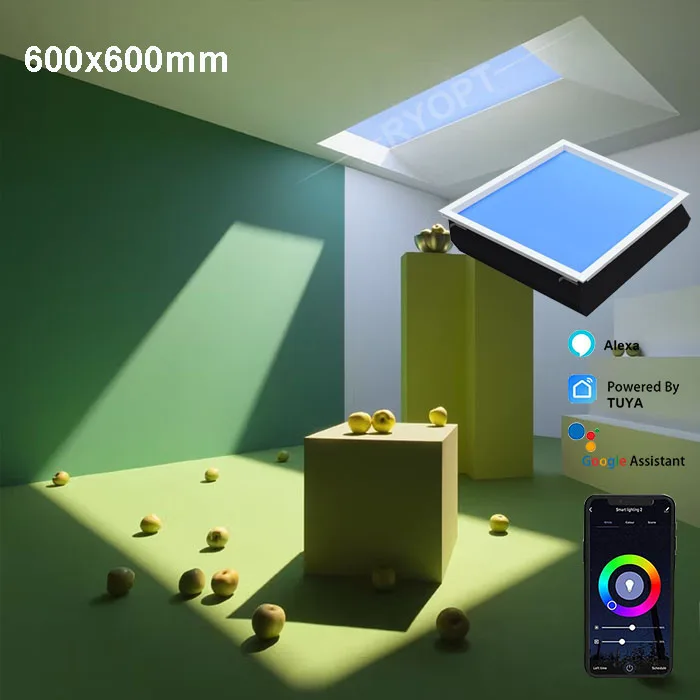 Commercial 60x60 Light Emitting Diode Square Panel Light Circadian Rhythm Blue Sky Natural Sunshine