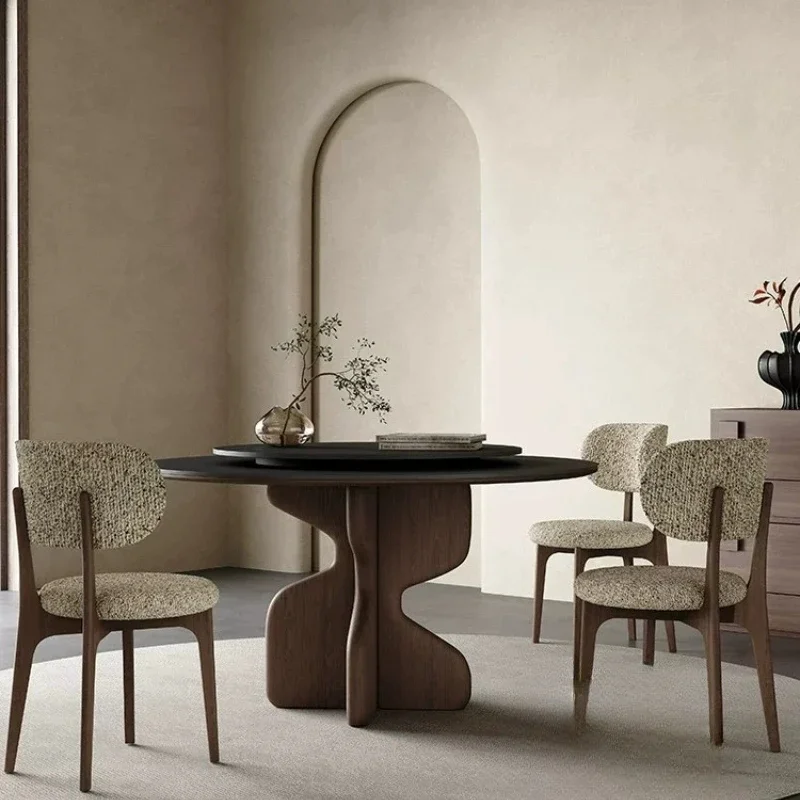 Medieval solid wood dining table round modern simple matte rock slab round tableTJ