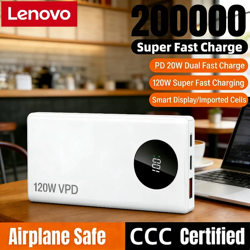 Lenovo 200000mAh Power Bank 120W Fast Charging Dual Way Digital Display Airplane Safe CCC Certified External Battery Pack 2026