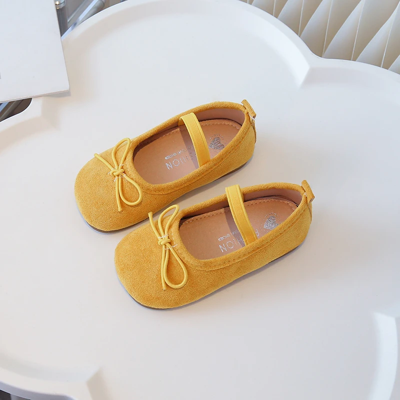 Prinzessinnenschuhe für kleine Mädchen, Bonbonfarben, Schleife, elastisches Band, flacher Kinderschuh aus Wildleder, süßer Slip-On, bequemer Herbst-Kinderschuh, Größe 21–30 – Detail 14