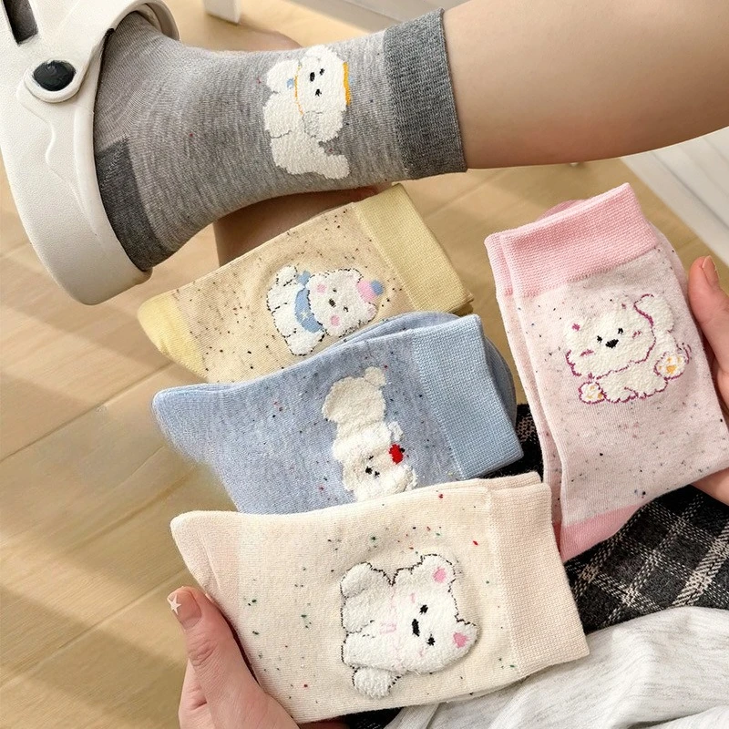 1/5 süße Damen Frühling Sommer schweißabsorbierende Freizeitsocken Farbblock Cartoon Welpe einfache bequeme vielseitige Socken