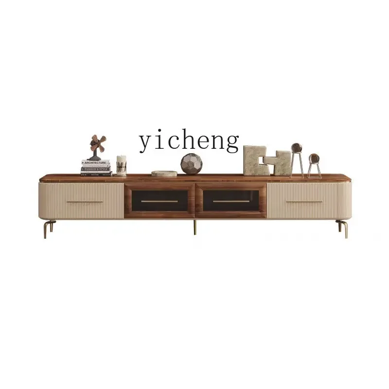 YFY light luxury solid wood coffee table TV cabinet combination high-end home living room wood grain tea table
