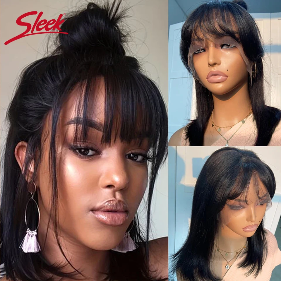 

Brazilian Straight Bob Lace Front Bob Wigs With Bang Sleek Remy Human Hair Bob Wigs For Black Women Natural Easy Part Lace Wigs