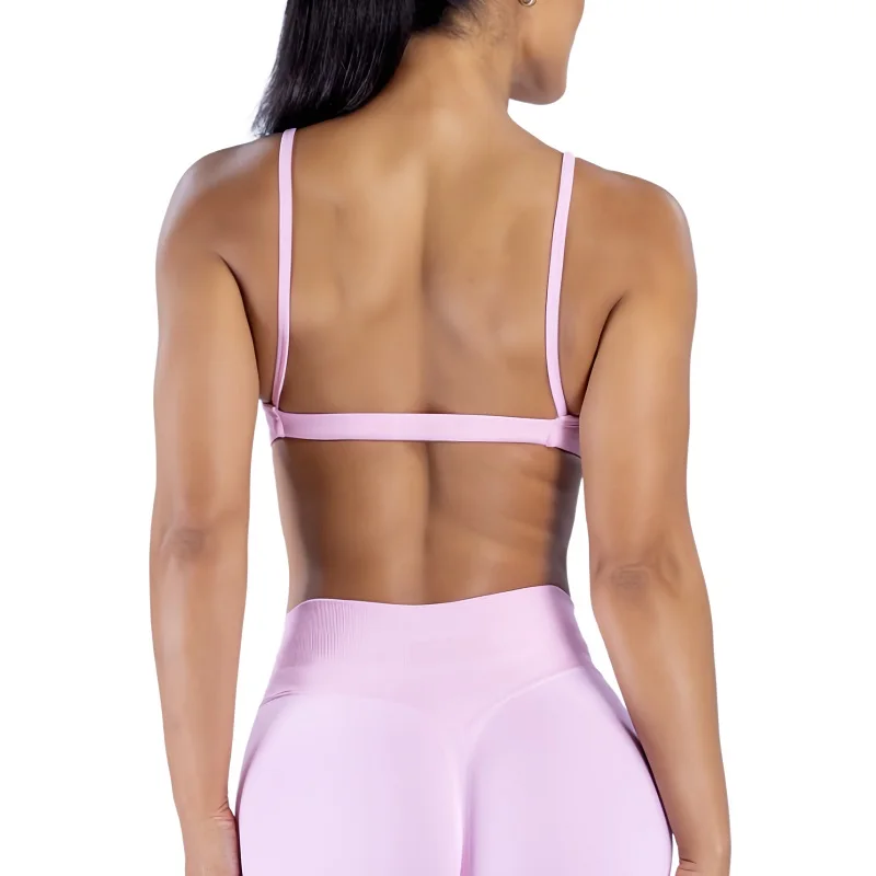 HISTELLO Impact Scoop Neck Bra Women Thin Strap Backless Sports Top Removable Pads Soft Stretchy Yoga Bra Gym Running Sportswear
