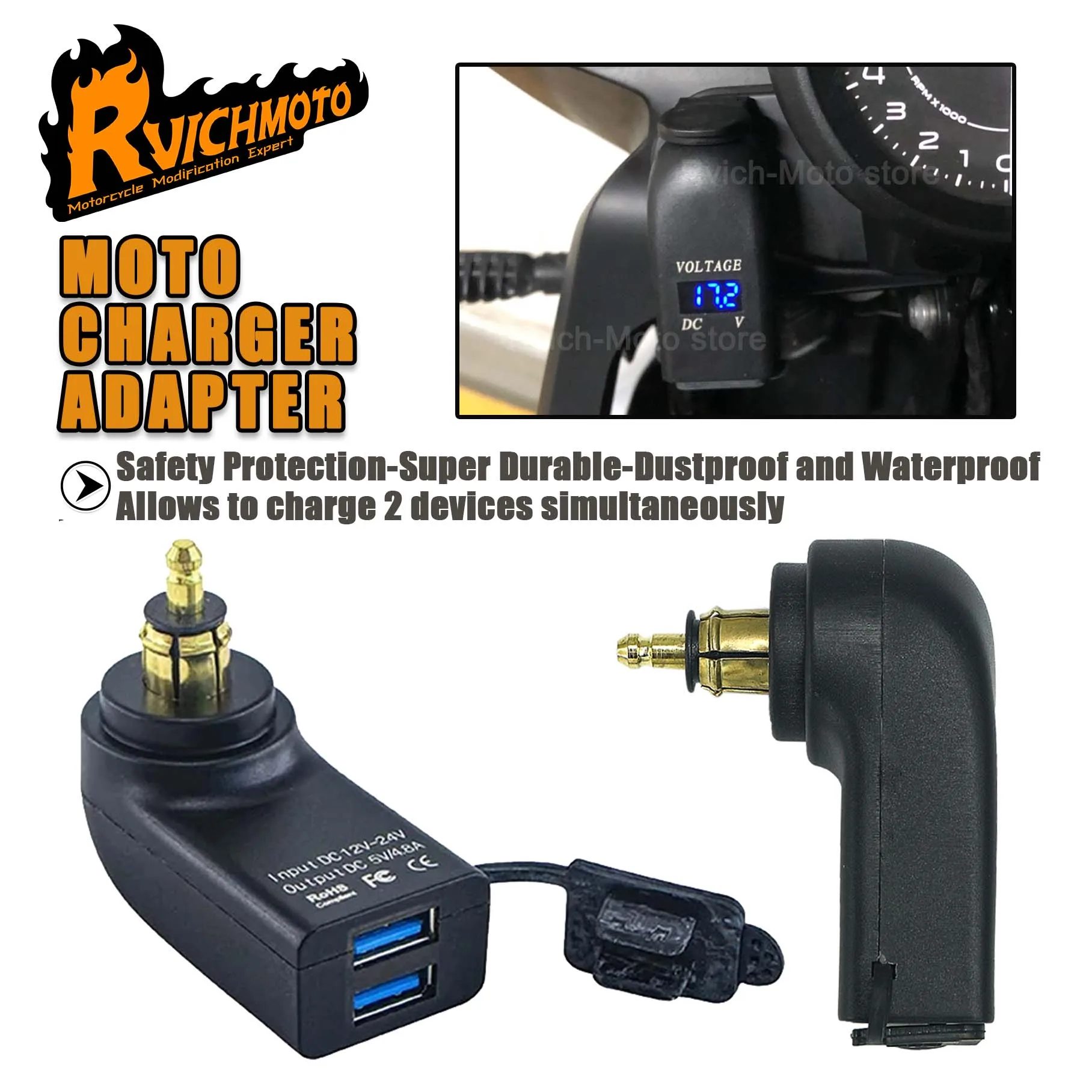 

Адаптер розетки DIN, светодиодный дисплей, двойное зарядное устройство USB, электронное для Honda NC750X S1000XR для BMW R1250GS ADV R1300GS R1200 GSA