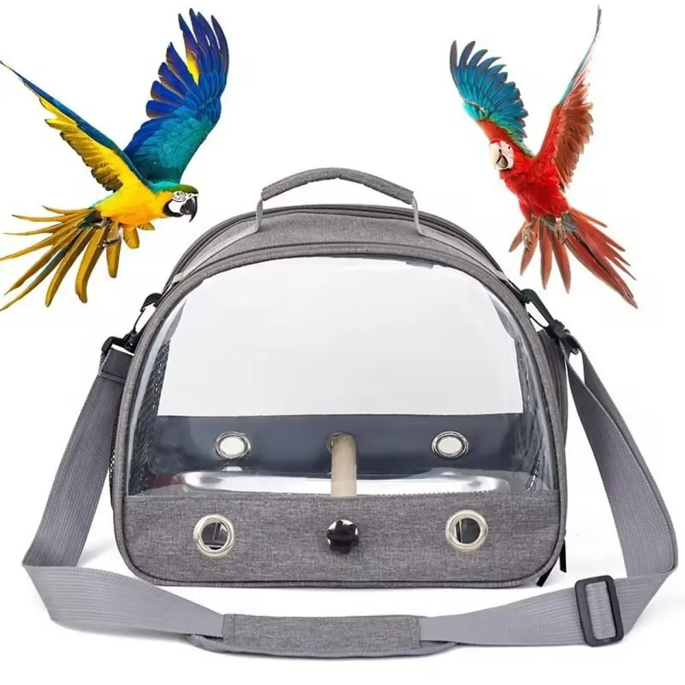 

Foldable Bird Travel Carrier Stainless Steel Tray Clear Side Window Pet Carrier Bag Portable Detachable Foot Wooden Stick