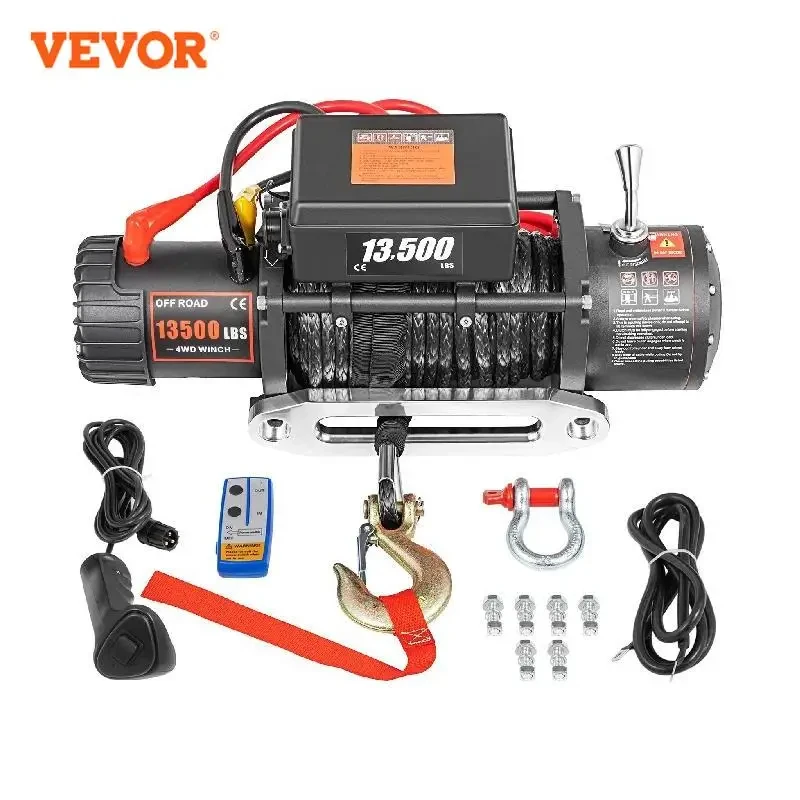 VEVOR 13500 LBS 12V Electric Winch Synthetic Tow Rope Winch 24M/92FT Lifting Hoist for 4X4 Car Trailer ATV Truck Off Road Boat