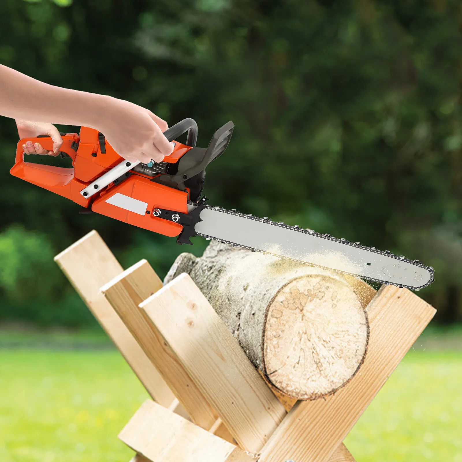 72cc 2700rpm Gas Powered Chainsaw with 24'' Guide Bar Saw Chain with 2-Stroke Engine and 26 Oz Fuel Tank for Forest Harvesting, Cutting Wood, Pruning Branches