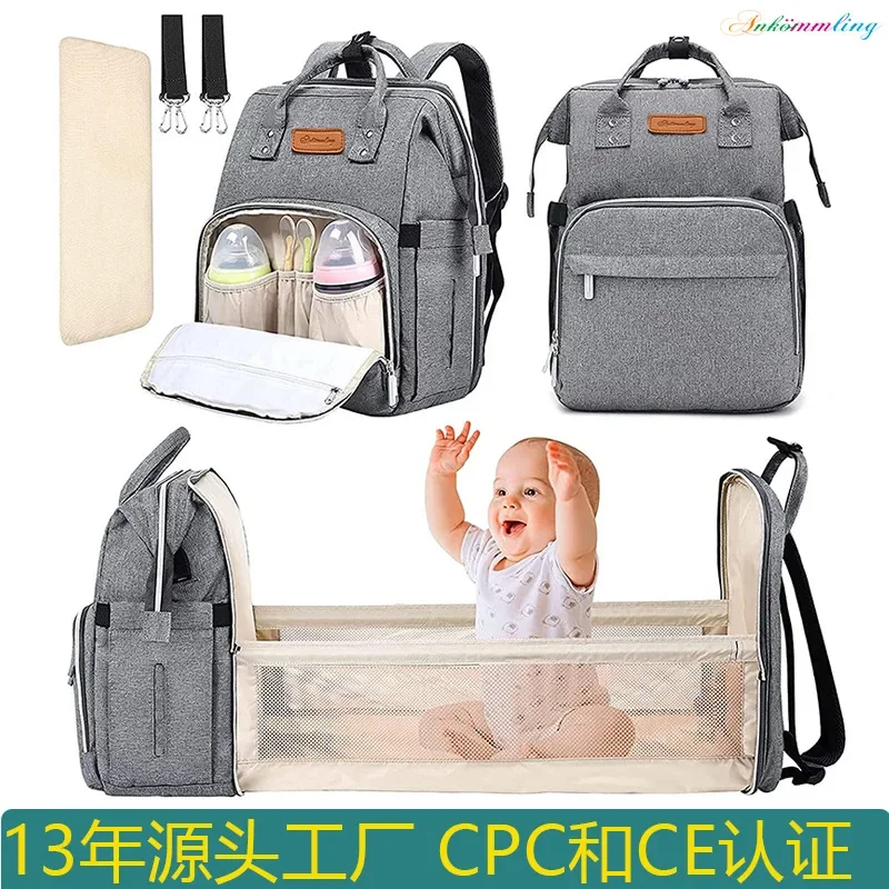 Folding Mommy Bag Bed Bag Cross Border Multi Functional Foldable Maternal Child Bag Waterproof Large Capacity Mommy Backpack