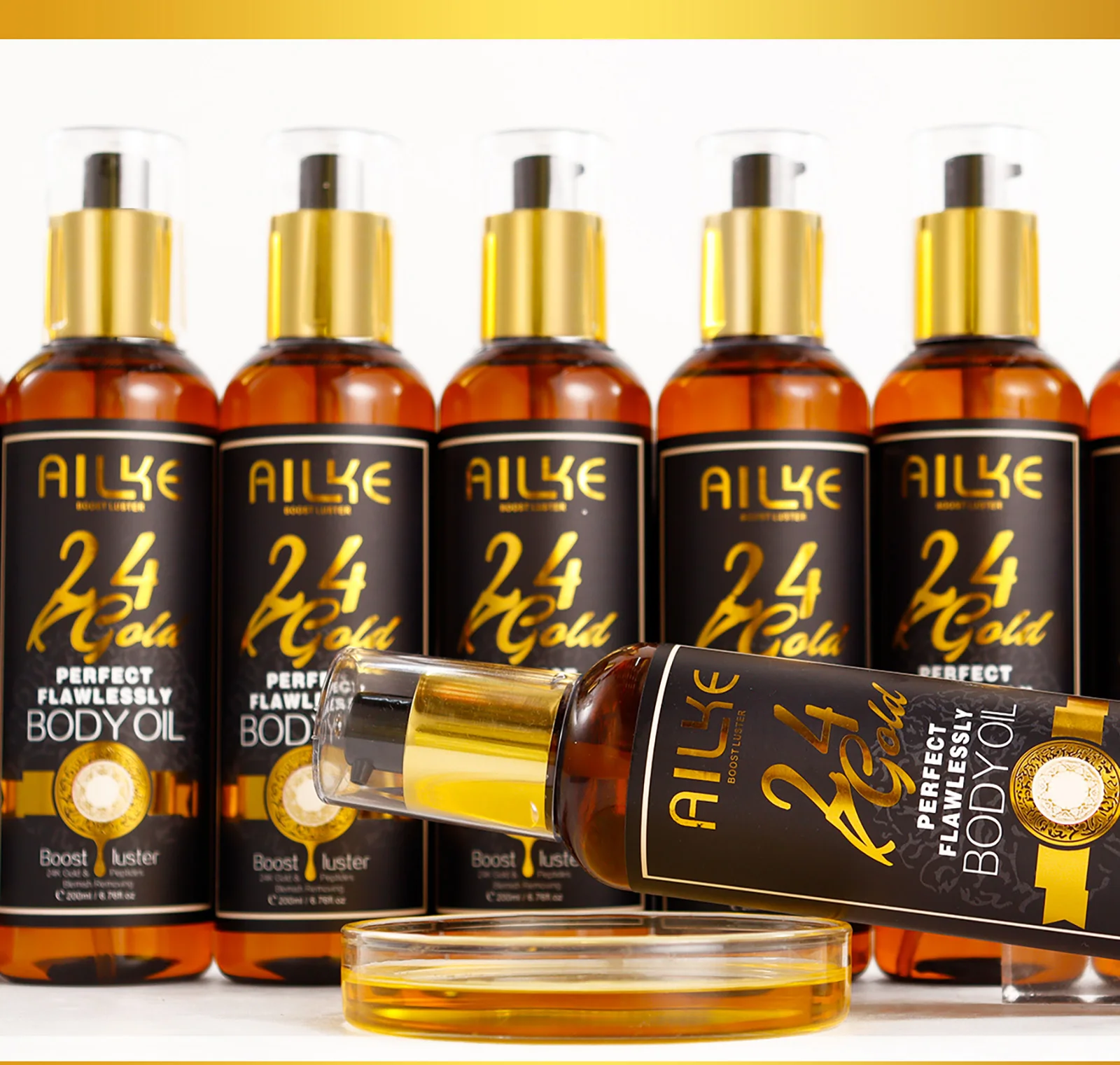 Zdjęcie 7: AILKE 24K Gold Flawlessly Body Oil, naturalny olejek roślinny dla kobiet, nawilżacz do skóry, redukcja przebarwień, wygładzanie, odżywianie, 200ml