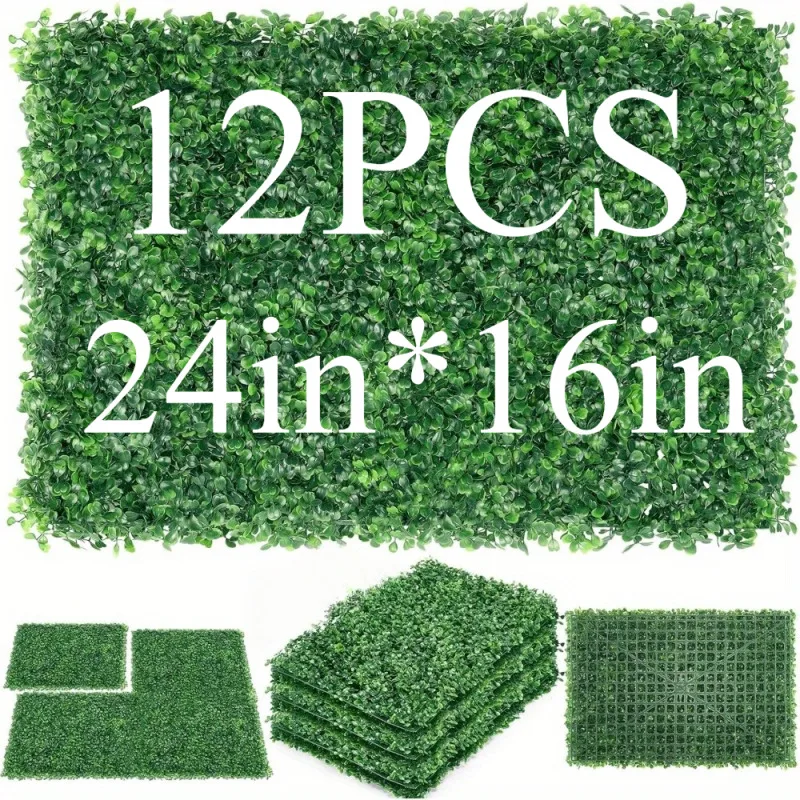 

12 Pieces Of 24 "X 16" Boards Grass Boxwood Panels UV Protection Suitable For Artificial Green Wall Decoration