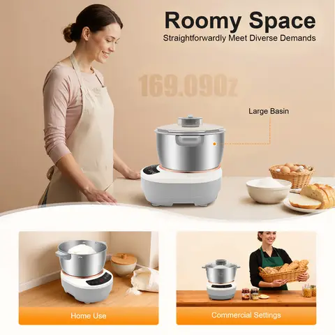 Automatic Dough Kneading Machine – 200W Motor – 5L/169Oz – Ferment Function – 304 Stainless Steel – Digital Timer – Hands-Free – Home & Commercial Baking – Silver