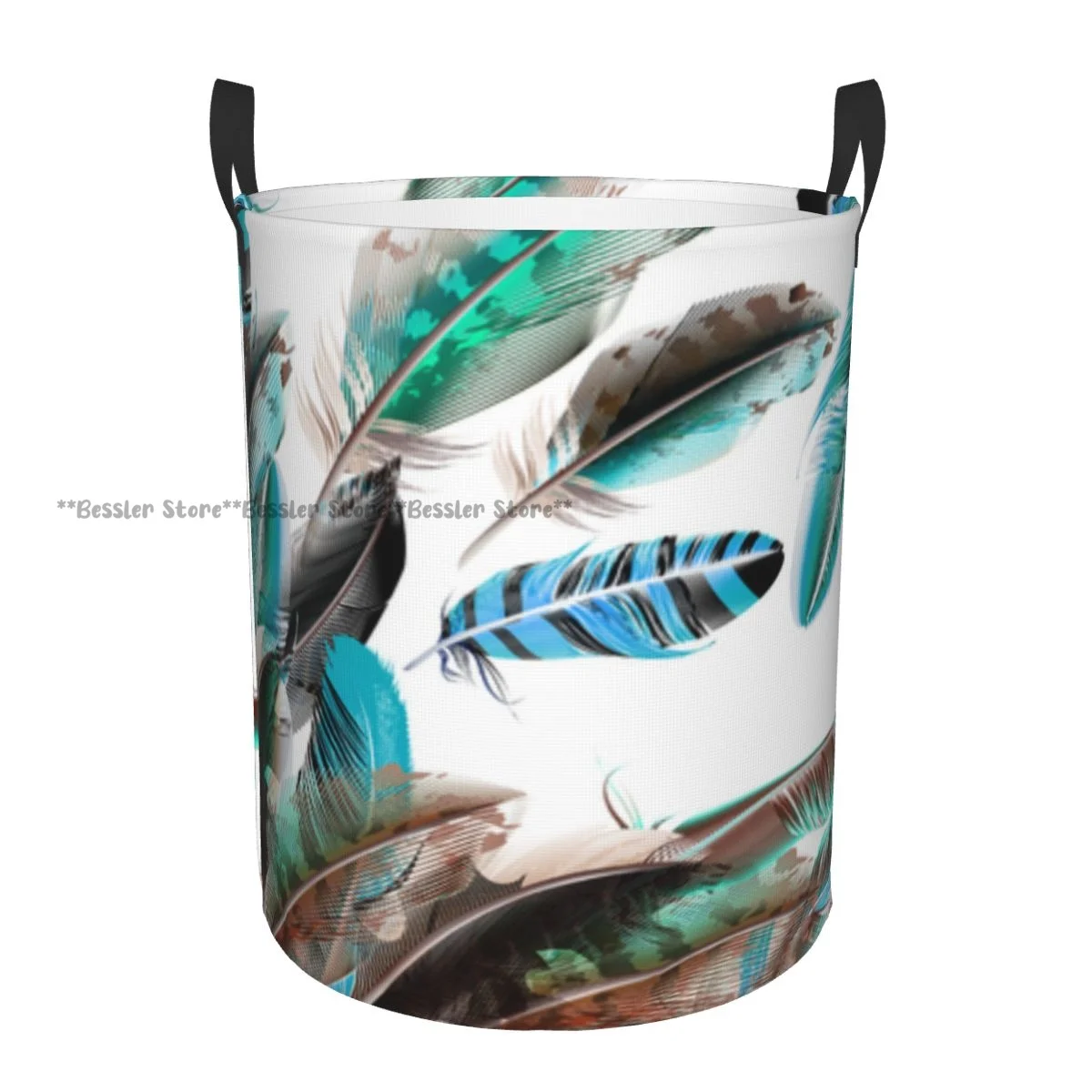 Foldable Laundry Basket for Dirty Clothes Vaned Natal Contour Flight Bird Feathers And Animal Skin Element Print Storage Hamper