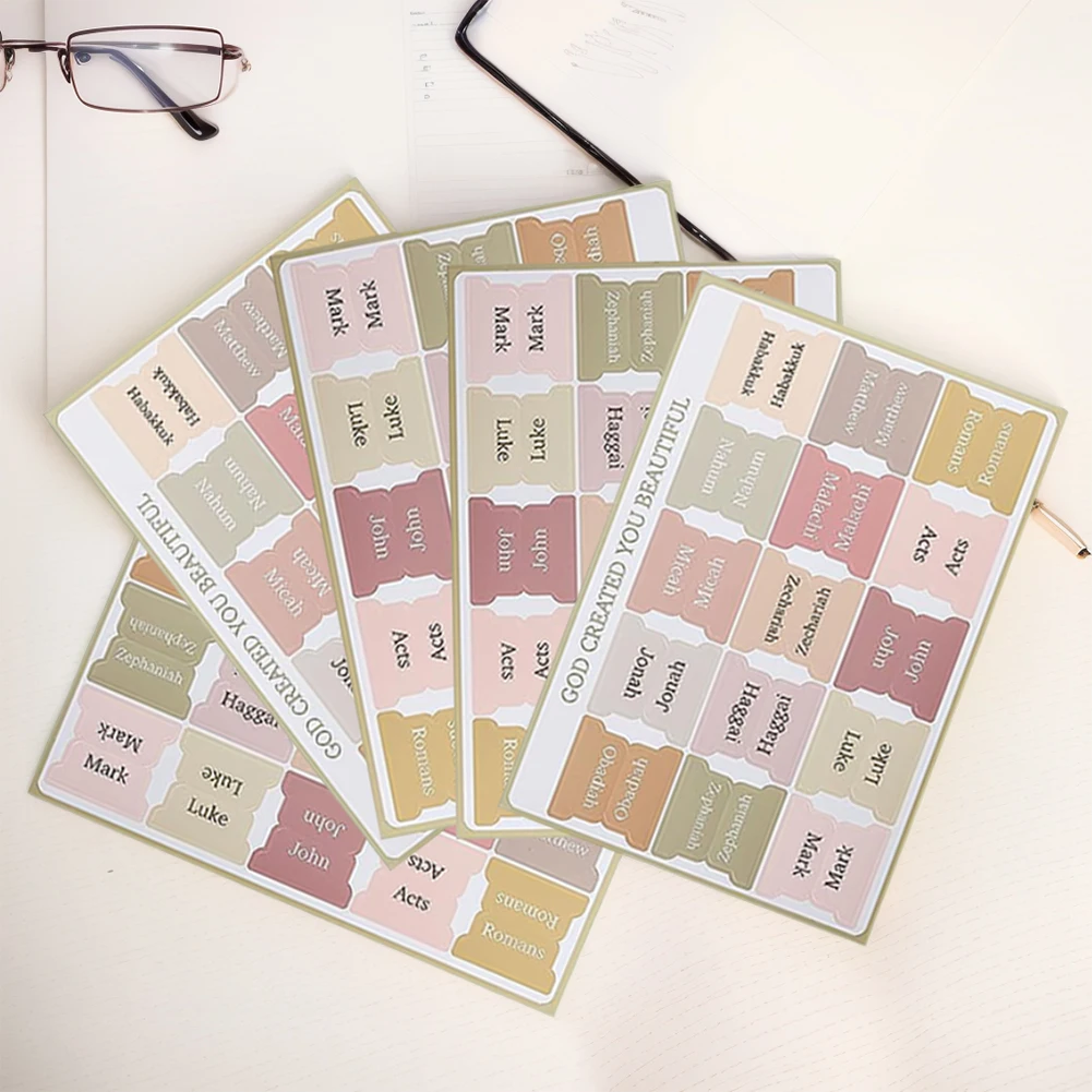 5 Sheet Bible Index Label Sticker Self-adhesive Paper Tabs Bible Index Tabs Large Print Laminated Bible Tabs for Study Reading