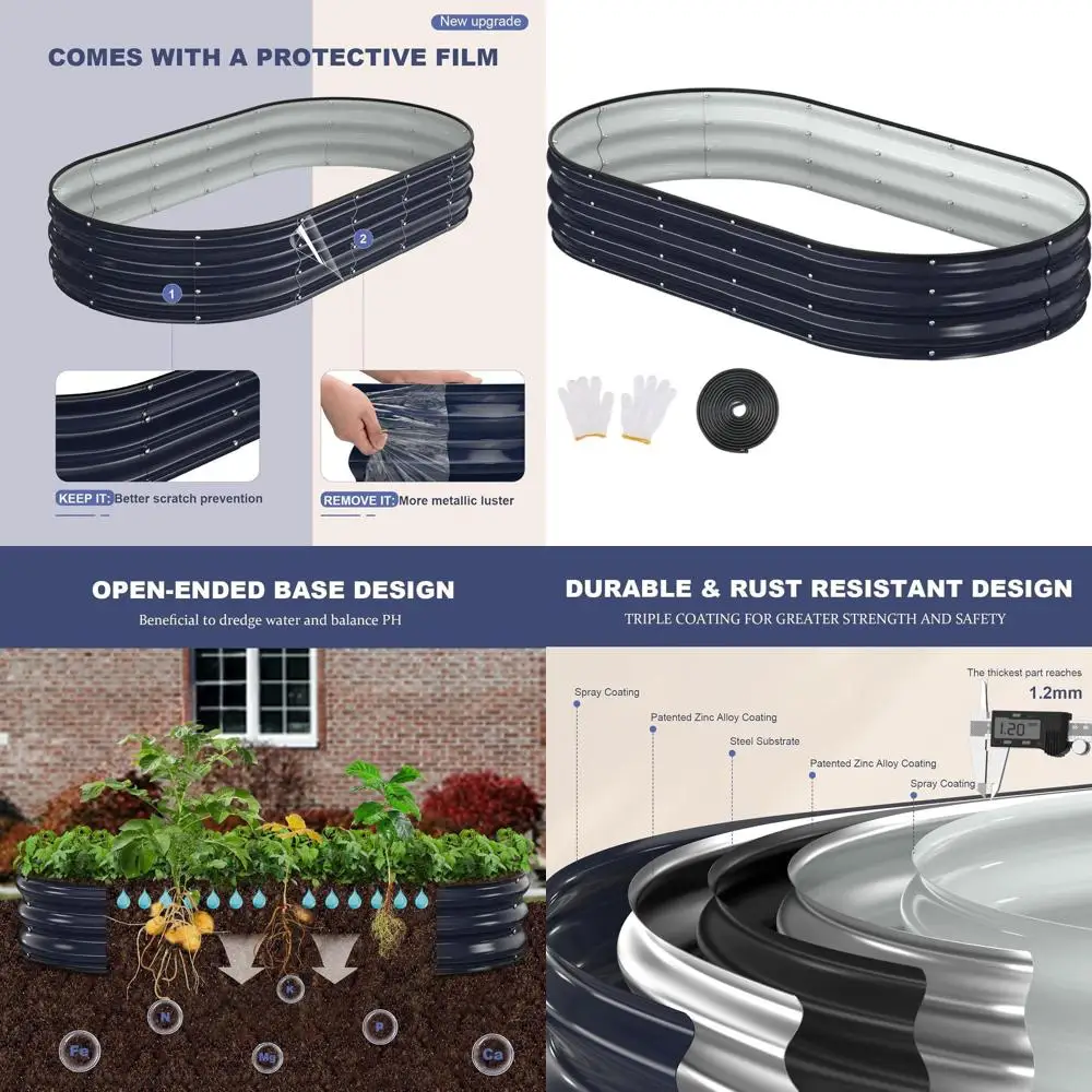 Galvanized 6x3x1ft Outdoor Raised Garden Bed with Safety Edging, Gloves, Ideal for Growing Vegetables, Herbs, and Flowers - Nigh