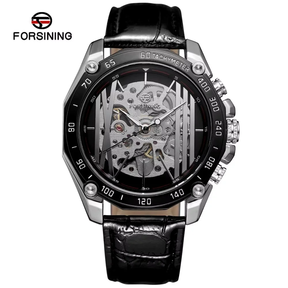

FORSINING Casual fashion men's waterproof watches needle buckle leather strap watches automatic mechanical wrist watches