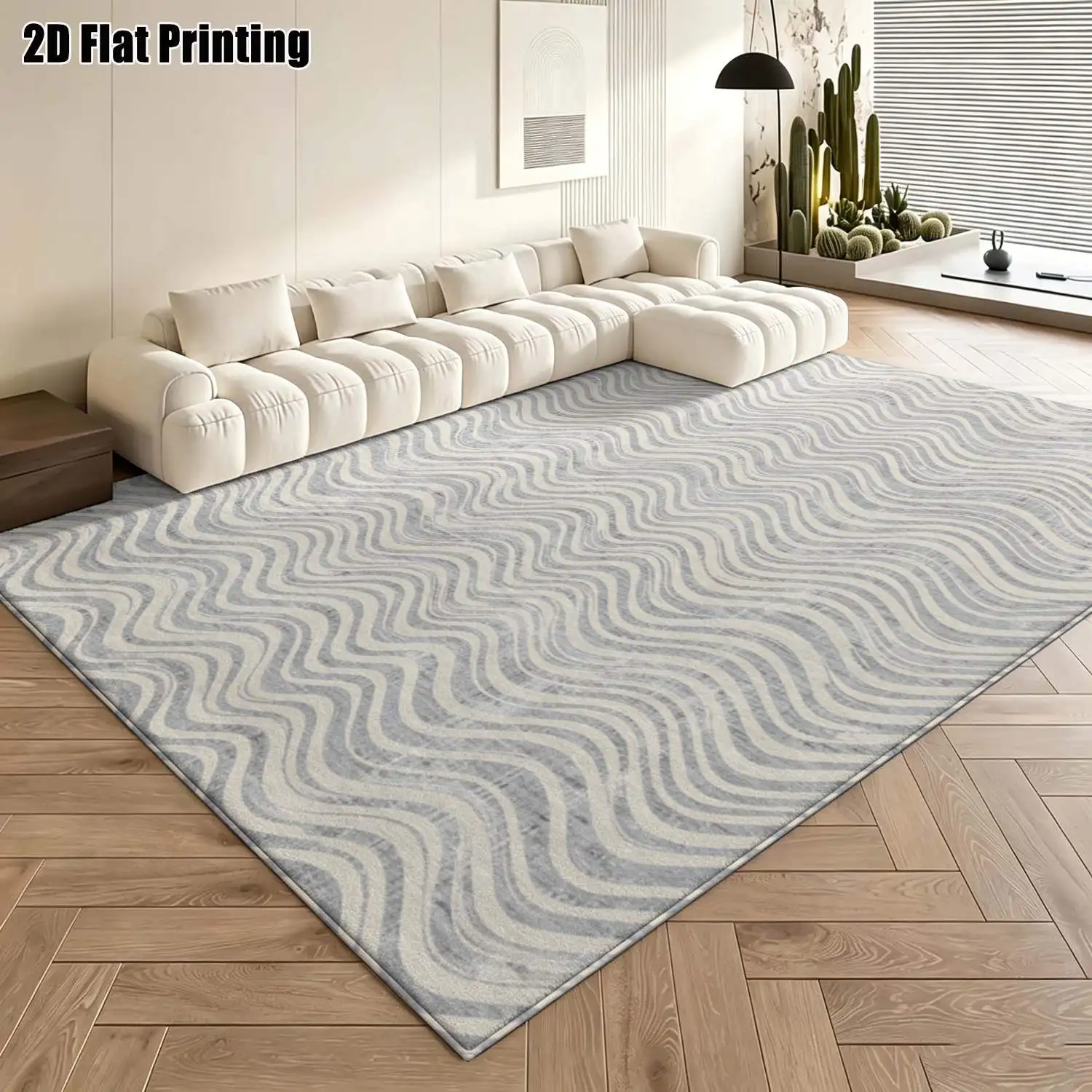 1Pc 2D Printed Gray Wave Pattern Nordic Carpet, Machine Washable, Multi-Size for Home Decor, Multi-Scene Use