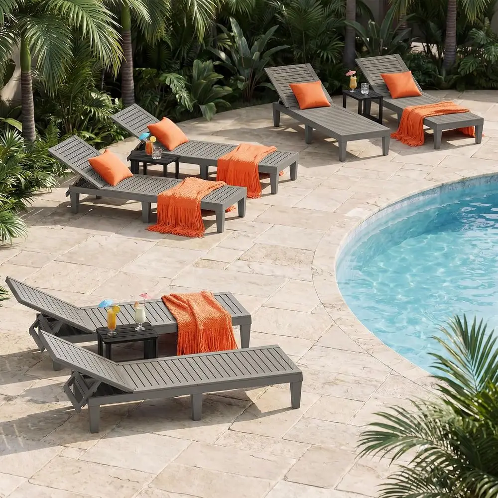 

Patio Chaise Lounges Set o 6, 5-Position Adjustable Patio Recliners with All-Weather Resin, Sun Loungers or Deck, Garden, Beach,