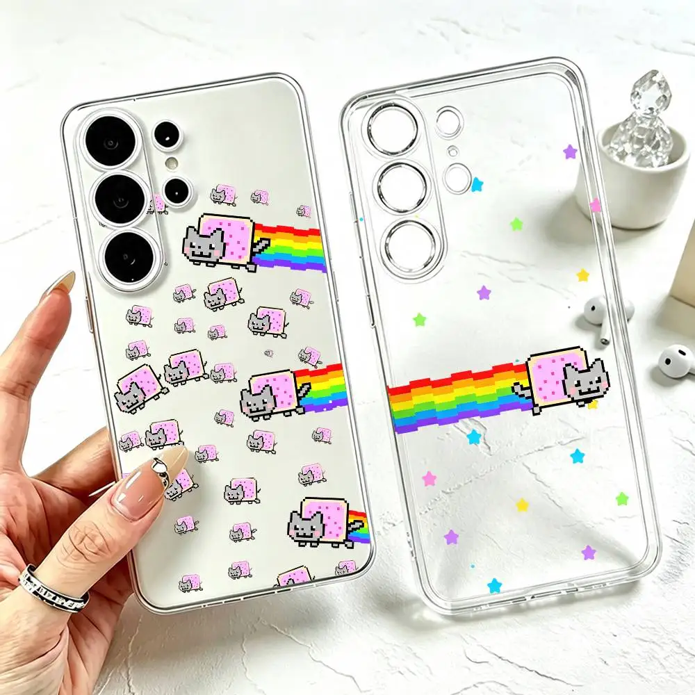 Cute N-Nyan C-Cat  Phone Case For Samsung S25,S24,S21,S22,S23,S30,Ultra,S20,Plus,Fe Transparent Cover