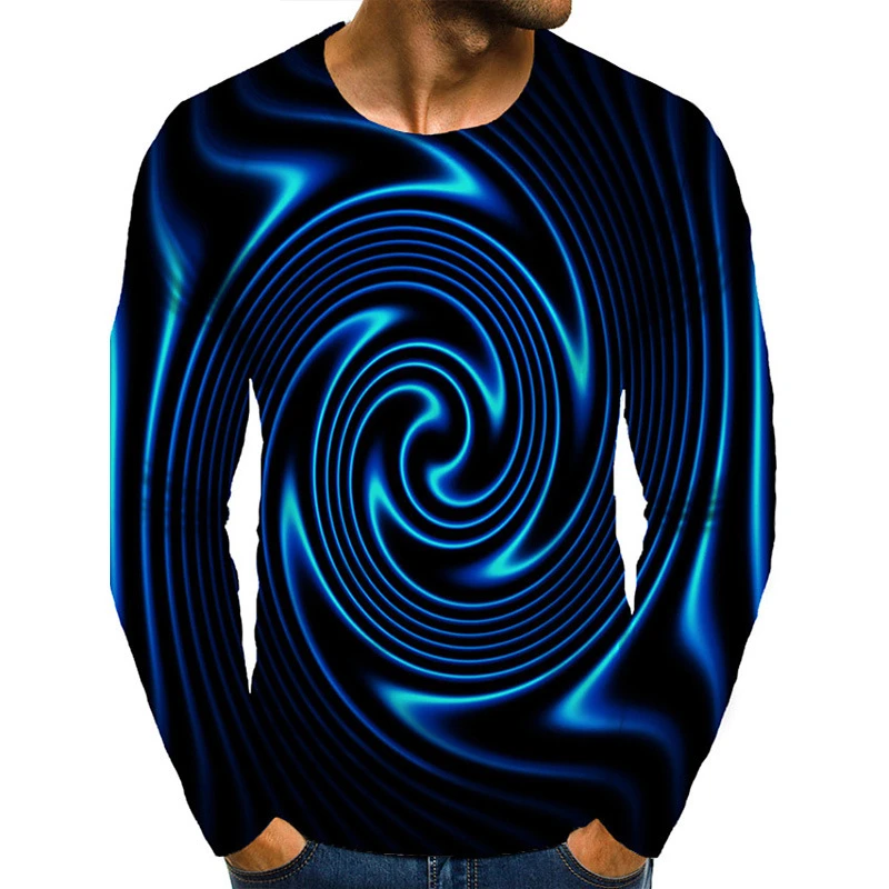 3D Digital Printed T-shirt Men Personality Visual Graffiti Pullover Long Sleeve T Shirts Super Cool Tops Tees Washed Graphic Tee