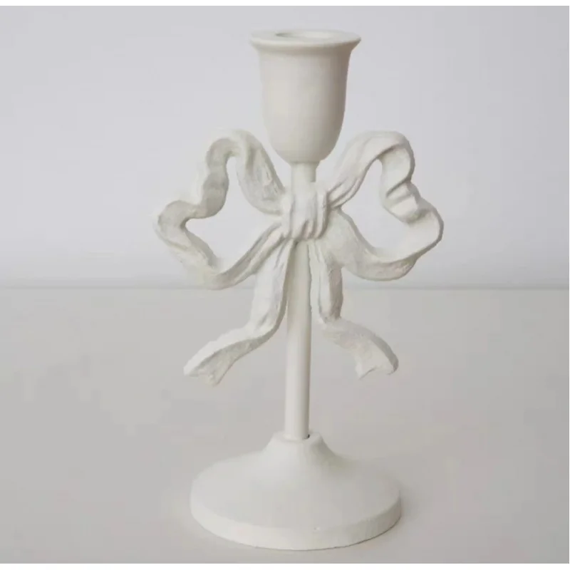 French retro bow candlestick cast iron single-headed wax wabi-sabi candlelight dining table club decoration