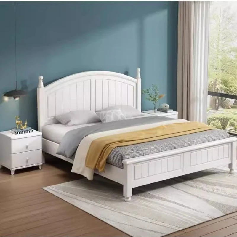 

White American bed pastoral wood 1.8m simple bed single double bedroom cream wind somieres y marcos de cama Bedroom furniture