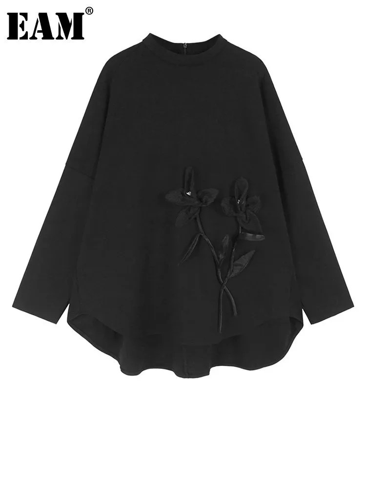 

Женская водолазка с длинным рукавом EAM, черная трехмерная водолазка, большой размер, весна-осень 2023