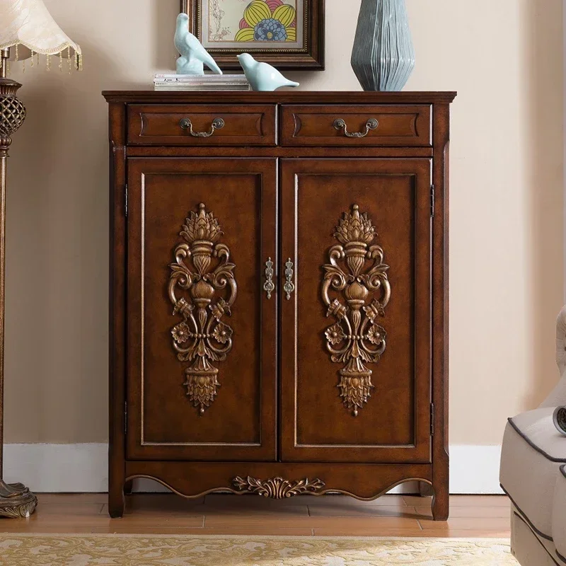

European-Style Solid Wood High Shoe Cabinet Household Entrance Entrance Cabinet Carved Locker