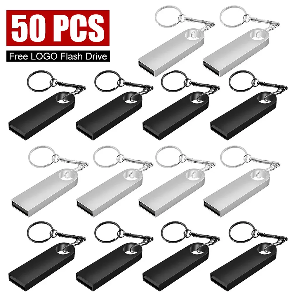 

50PCS Metal USB Flash Drive 64GB U Disk 2GB 4GB 8GB 16GB USB Sticks Pen Drive 32GB Memory Flash Drive 128MB Free Logo