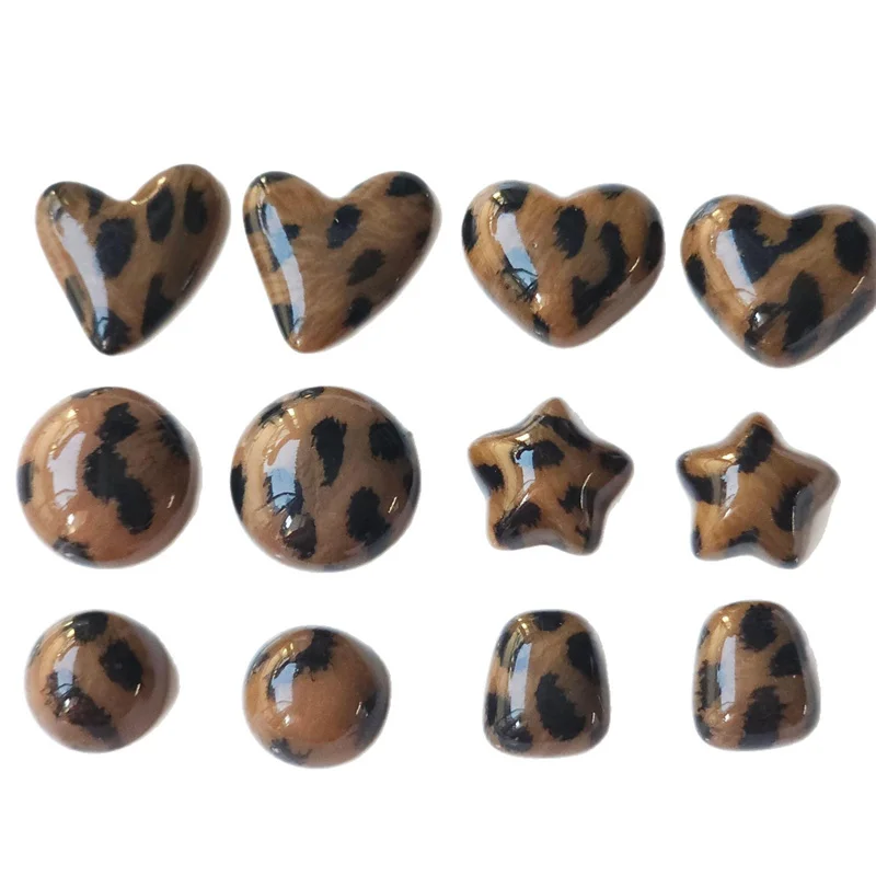 

Новинка, 50 шт./лот, цветной леопардовый принт, геометрия, круглые сердца, звезды, форма, смоляные бусины-кабошоны, ювелирные изделия своими руками, аксессуары для волос для одежды