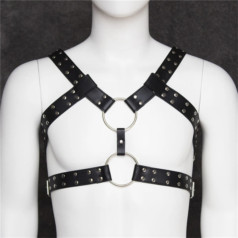 Faux Leather Sexual Chest Harness Men Fetish Gay BDSM Bondage Clothes Punk Goth Tops Body Harness Belts Male Sex Straps Lingerie