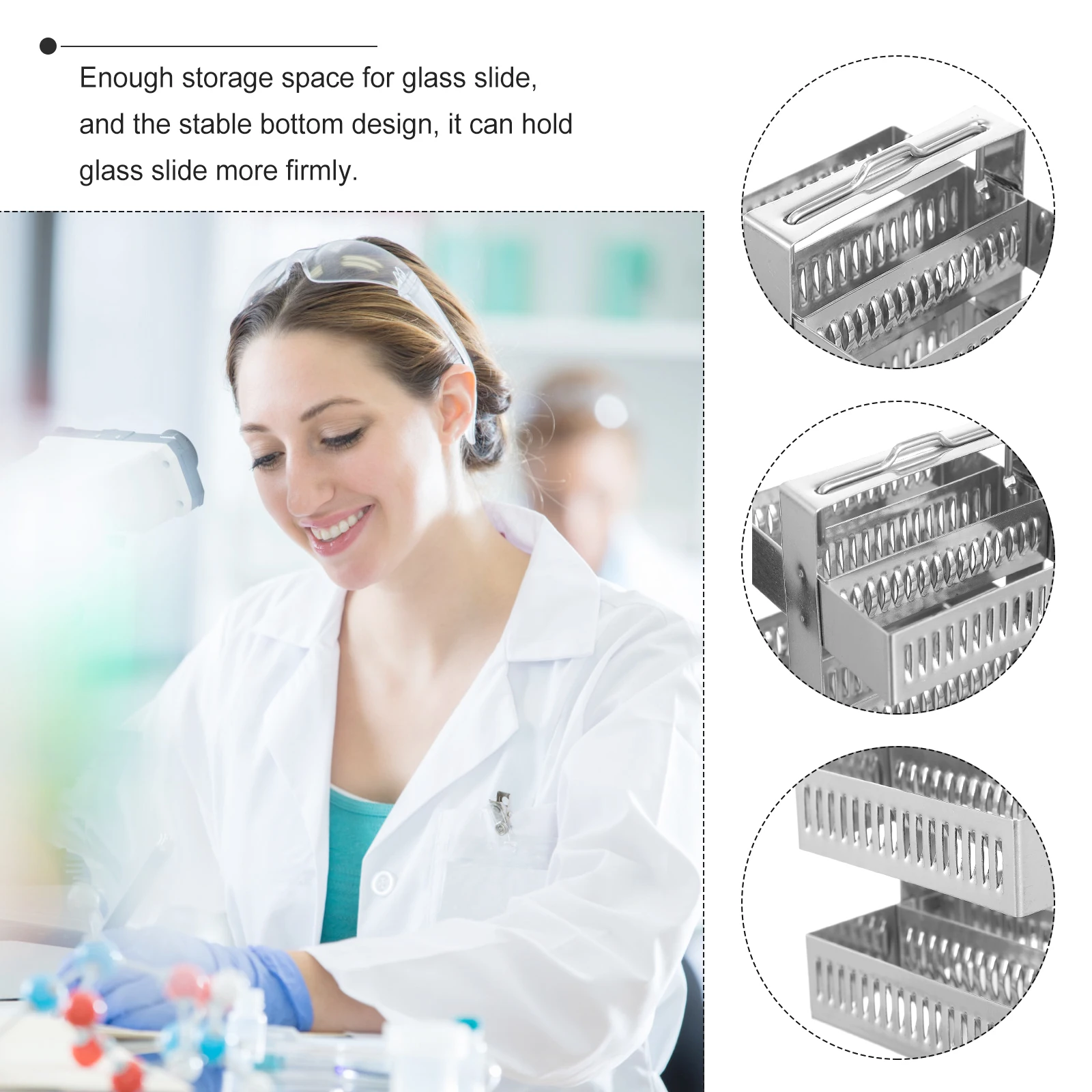 

Stainless Steel Microscope Slides Holder 30 Slides Lab Glass Slide Drying Rack Portable Storage Teaching Equipment