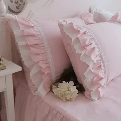 1 Piece Lace Pillow Case Pink Pillowcase with Ruffle Layers Ins Princess Bedding Pillow Cover Cojines 60x60 Funda Throw Pillows