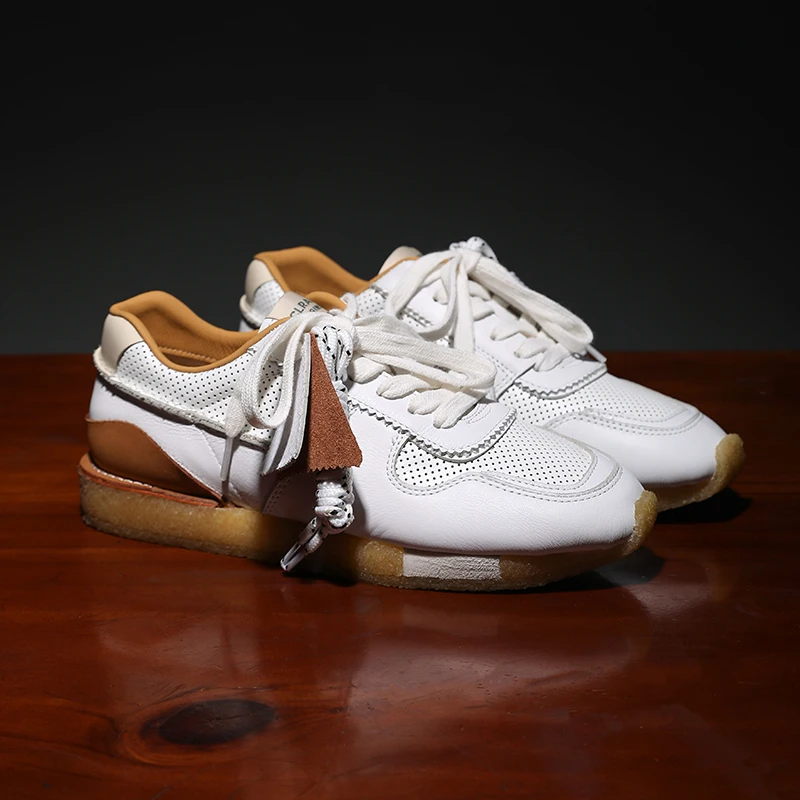 Men's Retro Casual Shoes Natural Leather Sports Shoes Comfortable Platform Sneakers Outdoor Running Shoes Round-toe ManTrainers