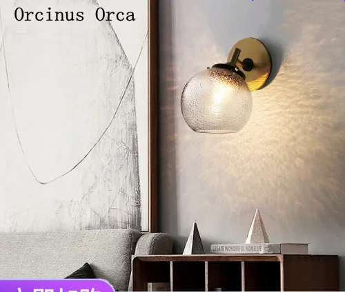 Postmodern creative personality golden wall lamp living room corridor bedside lamp Nordic LED round glass wall lamp