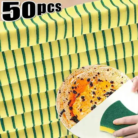 50/1Pcs Kitchen Dishwashing Soft Sponge Absorbent Clean Rub Pot Rust Scouring Pad Removing Kits Household Cleaning Brush Sponge