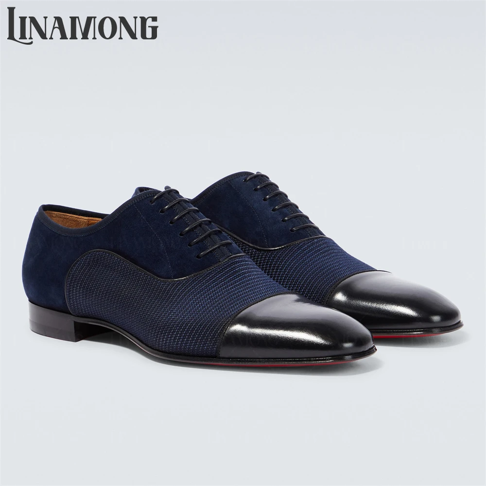 

Leather Suede Oxford Shoes for Men Elegant Dark Blue Lace-Up Dress Shoes Classic Style Handmade Wedding Shoes Banquets Footwear