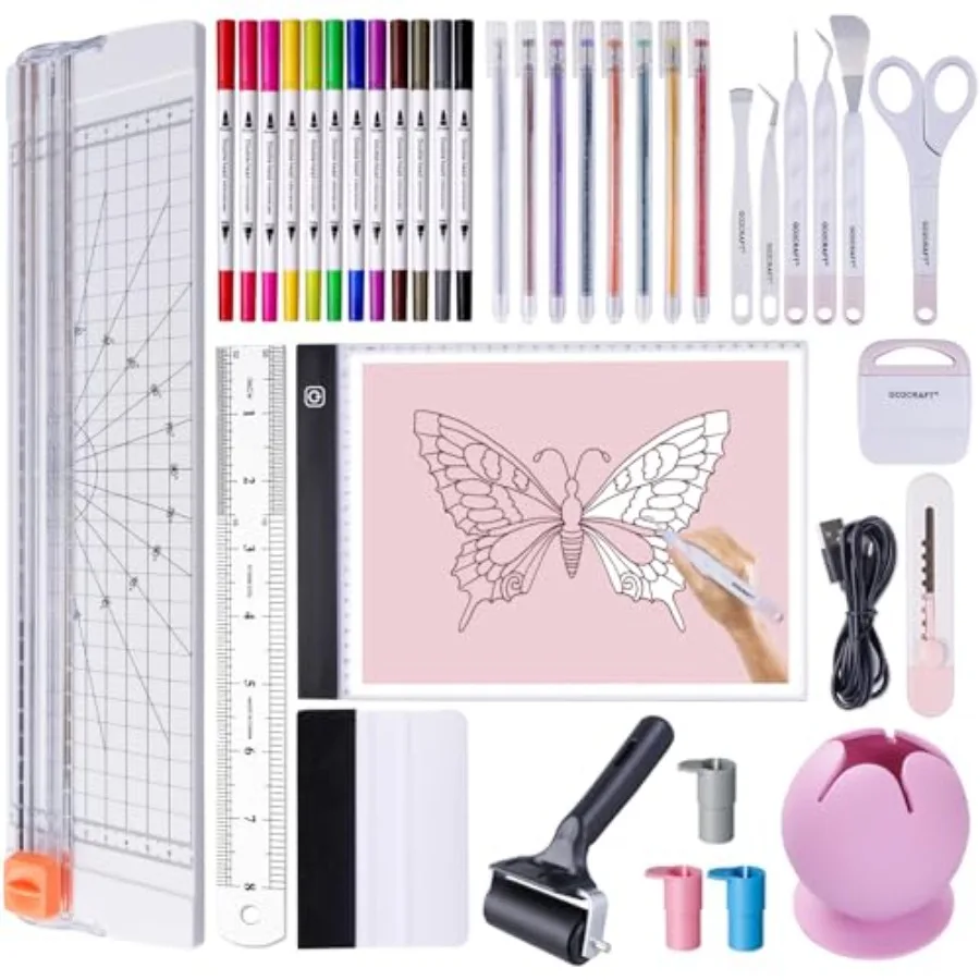 

37Pcs Essential Tool Set Ultimate Tool with 7Pcs Weeding Tools for Vinyl LED Light Pad 12'' Paper Cutter Vinyl Scrap Collector