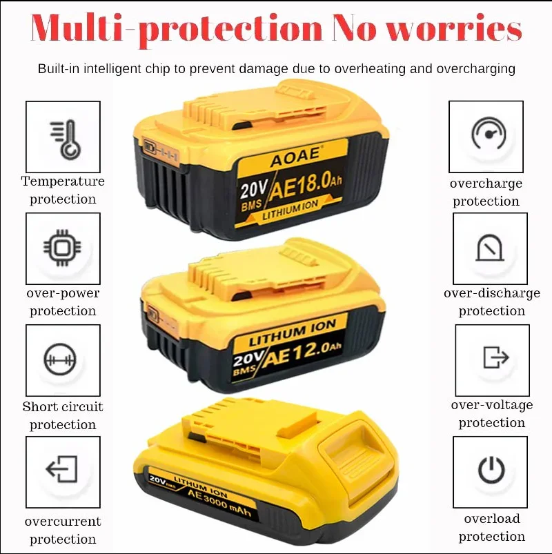 1 New 100% Original 12000mAh 20V for Dewalt Power Tool Battery DCB206 20V 18.0Ah Battery DCB206 20V Battery DCB200