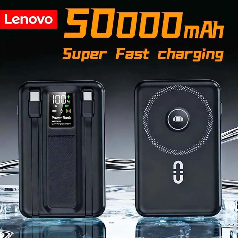 

Lenovo 120W Power Bank 50000mAh Fast Charging With 4in1 Cables Intelligent Digital Display Light Portable For iPhone Samsung