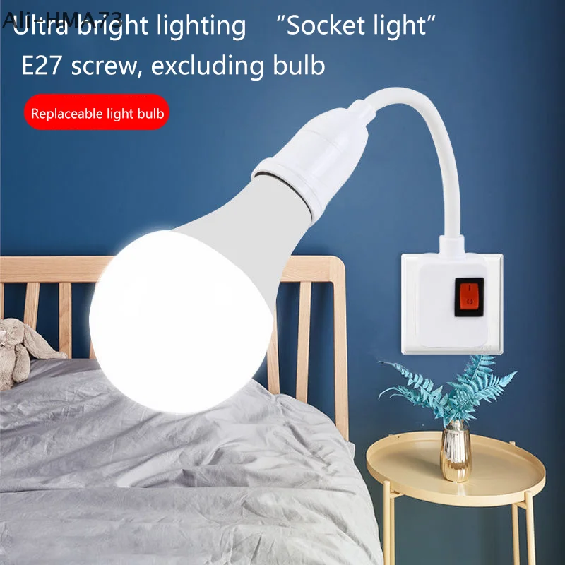 

1 Piece EU/UK Plug LED Table Lamp Hose Steering Lever E27 Direct Plug In Swivel Head E27 Socket Bulb Holder With Switch